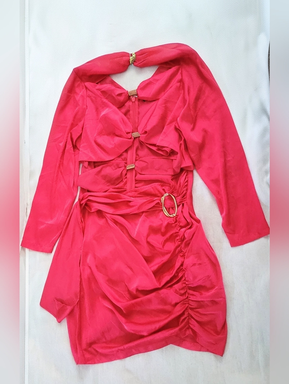 NWOT! Fall Barbiecore Pink Bodycon Women's Satin Ruched Mini Party Dress Large